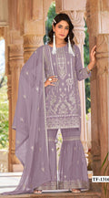 Anaita Lavender Nylon Organza Suit With Embroidery & Mirror Work | Grocsy