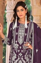Anaita Purple Nylon Organza Suit With Embroidery & Mirror Work | Grocsy
