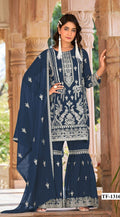 Anaita Navy Blue Nylon Organza Suit With Embroidery & Mirror Work | Grocsy