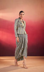 Lorenvalley Fashion Multicolor Tasar Silk Printed Blouse Chic Layer and Stylish Bottom Co-ord Set | Grocsy