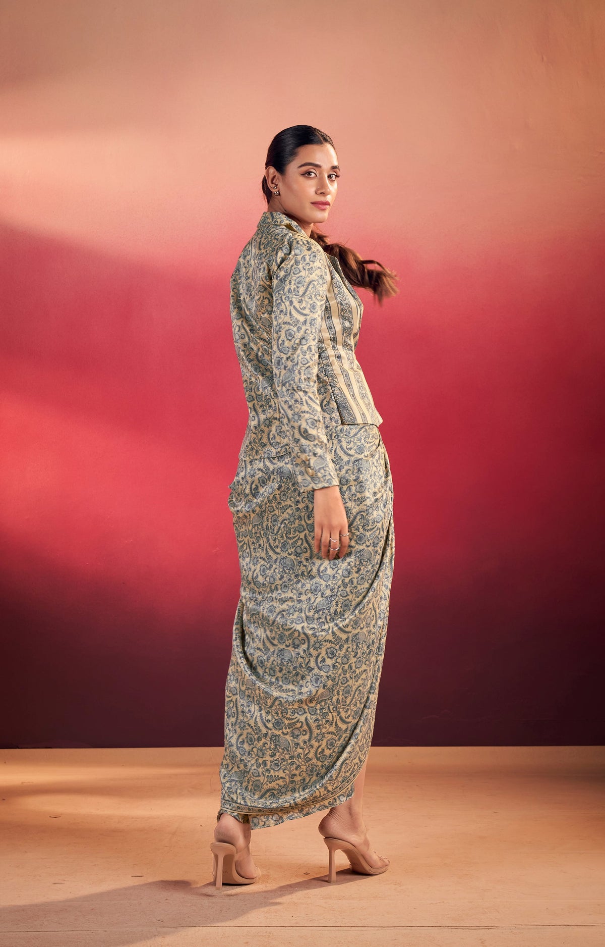 Lorenvalley Fashion Multicolor Tasar Silk Printed Blouse Chic Layer and Stylish Bottom Co-ord Set | Grocsy
