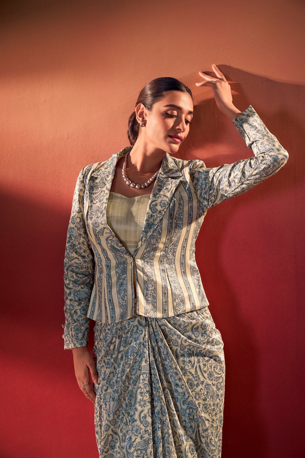 Lorenvalley Fashion Multicolor Tasar Silk Printed Blouse Chic Layer and Stylish Bottom Co-ord Set | Grocsy