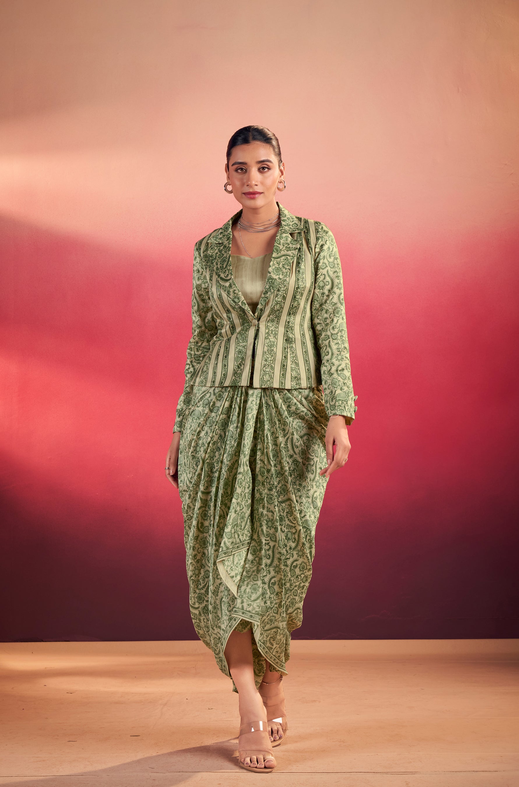 Lorenvalley Fashion Multicolor Tasar Silk Printed Blouse Chic Layer and Stylish Bottom Co-ord Set | Grocsy