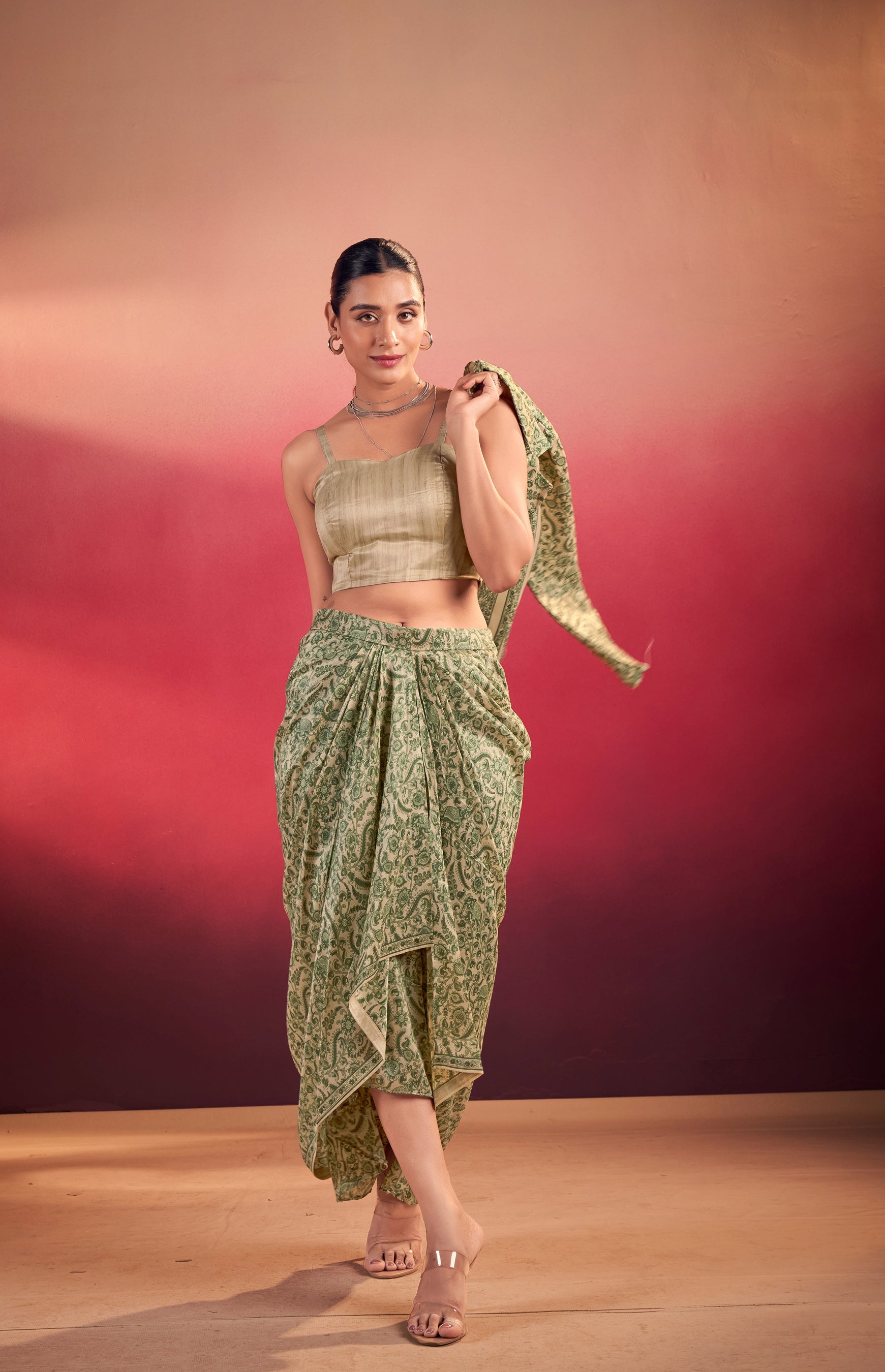 Lorenvalley Fashion Multicolor Tasar Silk Printed Blouse Chic Layer and Stylish Bottom Co-ord Set | Grocsy