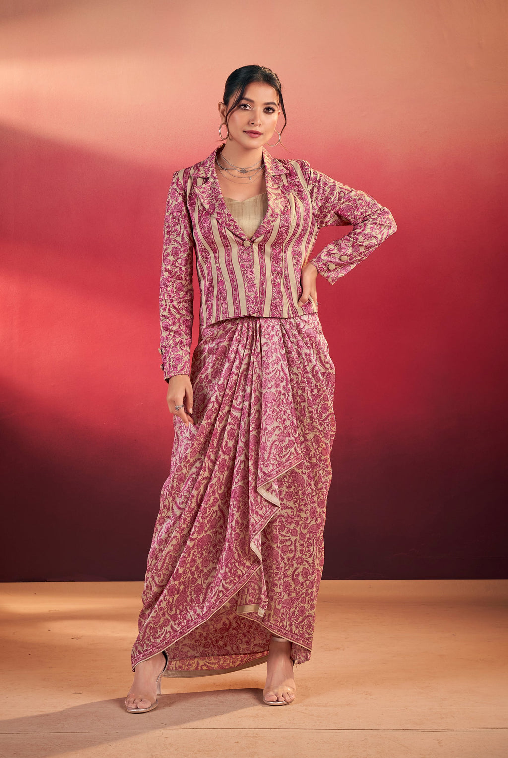 Lorenvalley Fashion Multicolor Tasar Silk Printed Blouse Chic Layer and Stylish Bottom Co-ord Set | Grocsy