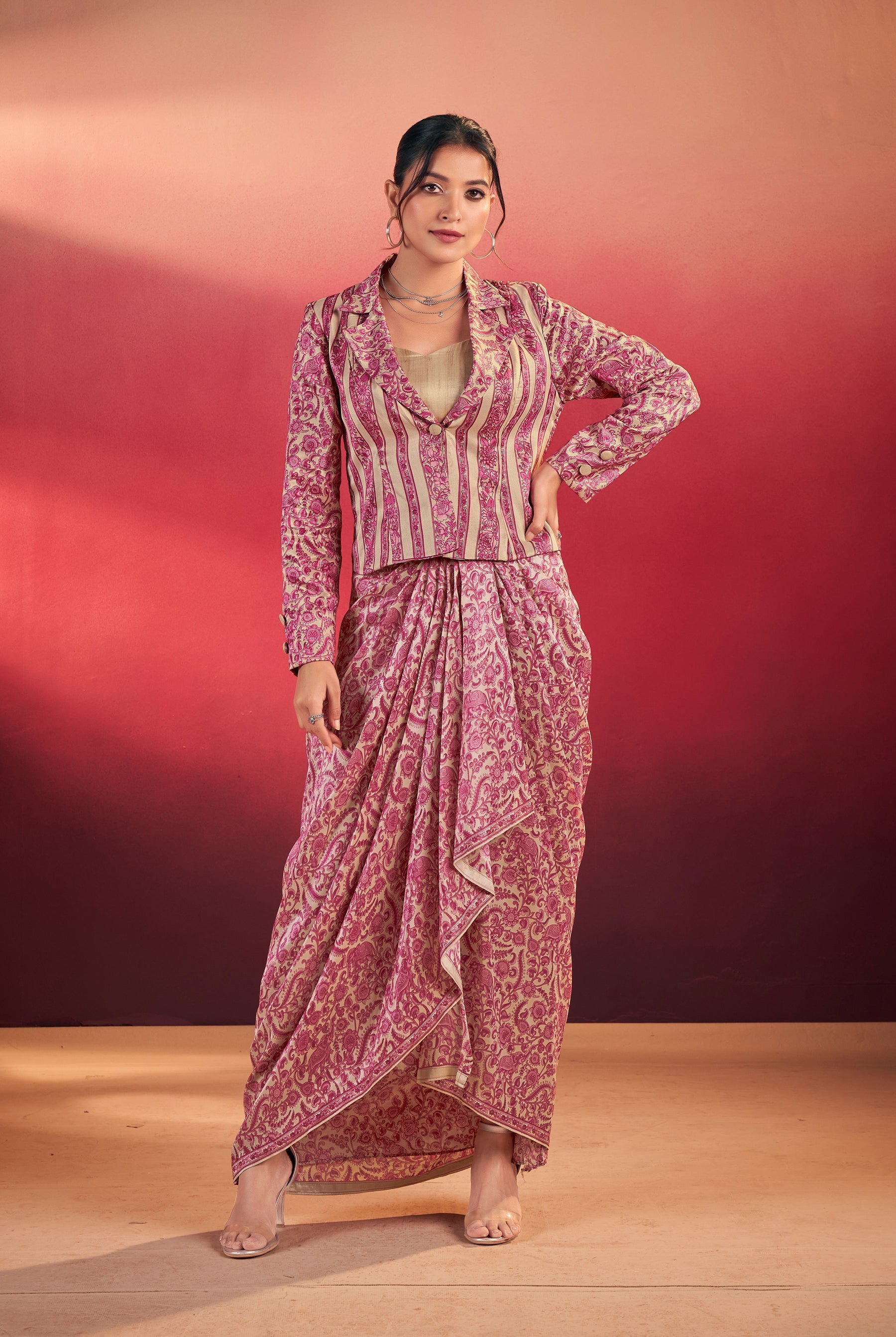 Lorenvalley Fashion Multicolor Tasar Silk Printed Blouse Chic Layer and Stylish Bottom Co-ord Set | Grocsy
