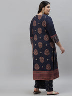 Sztori Plus Size Floral Printed Round Neck Straight Kurta with Palazzos | Grocsy