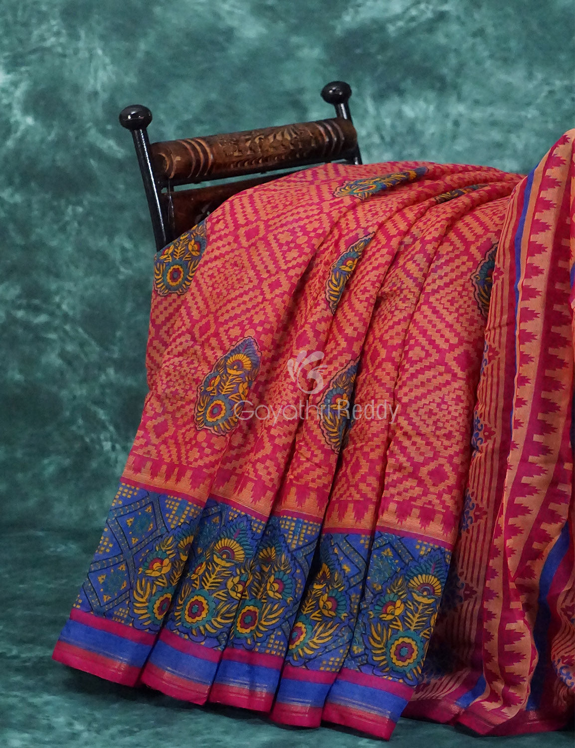 Light Orange And Pink Colour Printed Semi Chanderi Saree By Gayathri Reddy Designer Studio | Grocsy