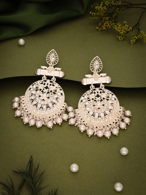 Tehzeeb Creations Brass Gold-Polished Silver, Gold, White Jewel Earrings | Grocsy