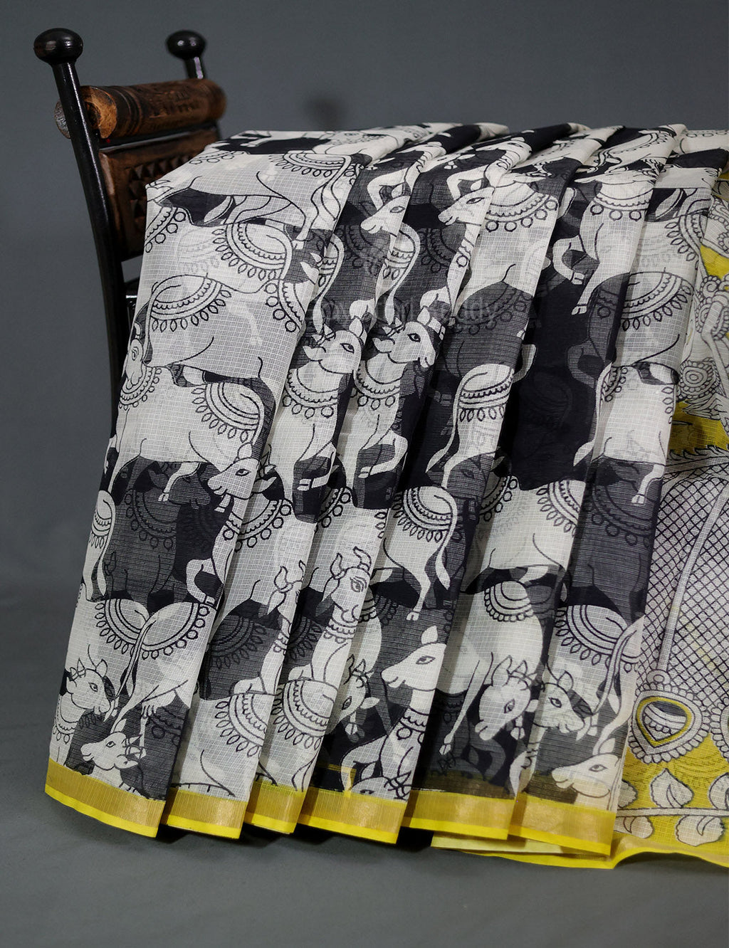 Black Colour Block Print Contrast Blouse Pure Kota Cotton Saree By Gayathri Reddy Designer Studio | Grocsy