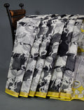 Black Colour Block Print Contrast Blouse Pure Kota Cotton Saree By Gayathri Reddy Designer Studio | Grocsy