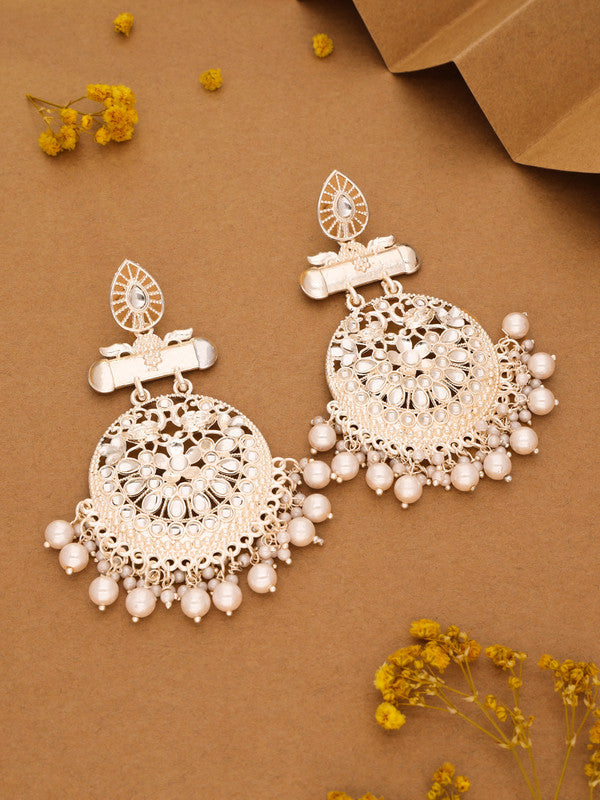 Tehzeeb Creations Brass Gold-Polished Silver, Gold, White Jewel Earrings | Grocsy