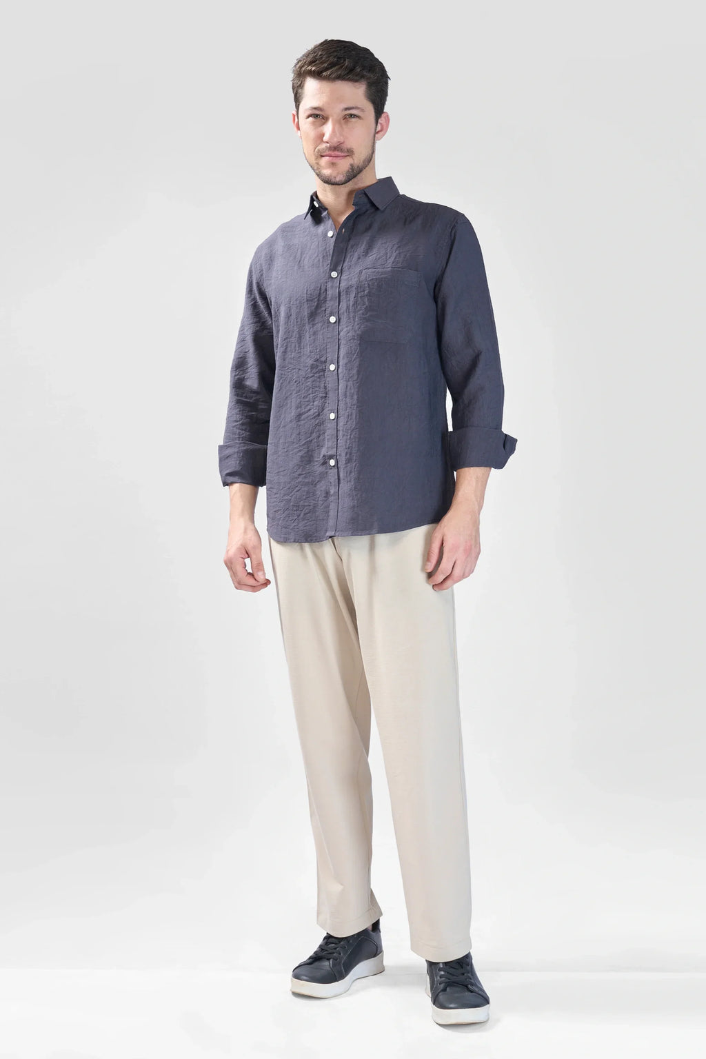 Xkind Dark Grey Crush Wrinkled Regular Fit Shirt | Grocsy