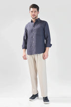 Xkind Dark Grey Crush Wrinkled Regular Fit Shirt | Grocsy