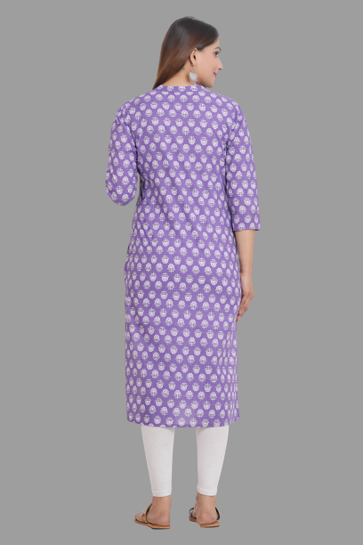 House of RP Women's Purple Cotton Floral Print Straight Kurta | Grocsy