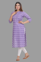 House of RP Women's Purple Cotton Floral Print Straight Kurta | Grocsy