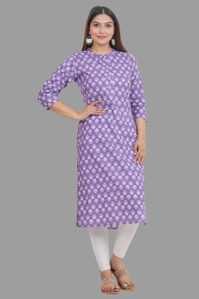 House of RP Women's Purple Cotton Floral Print Straight Kurta | Grocsy