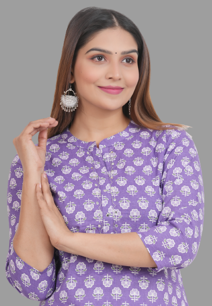 House of RP Women's Purple Cotton Floral Print Straight Kurta | Grocsy