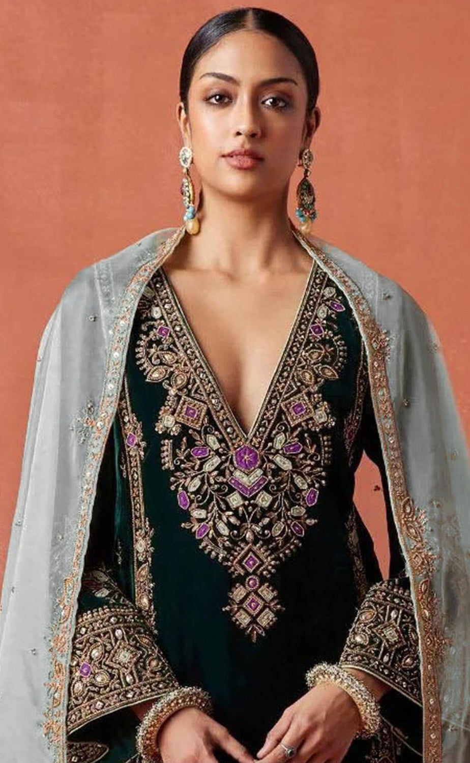 Anaita Black Heavy Velvet Suit With Embroidery Work | Grocsy
