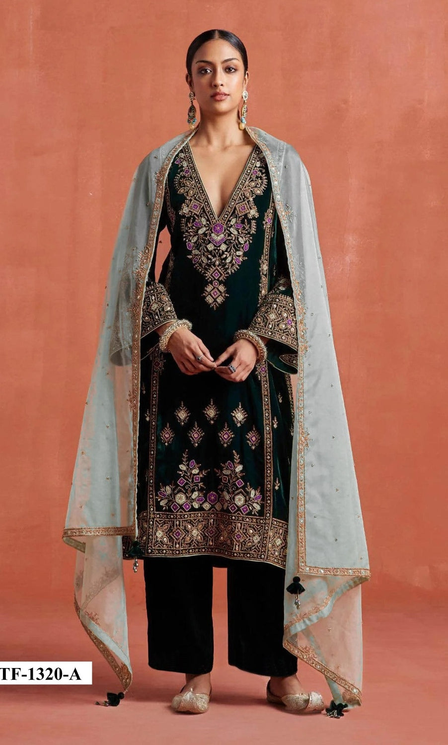 Anaita Black Heavy Velvet Suit With Embroidery Work | Grocsy
