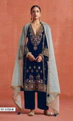 Anaita Navy Heavy Velvet Suit With Embroidery Work | Grocsy