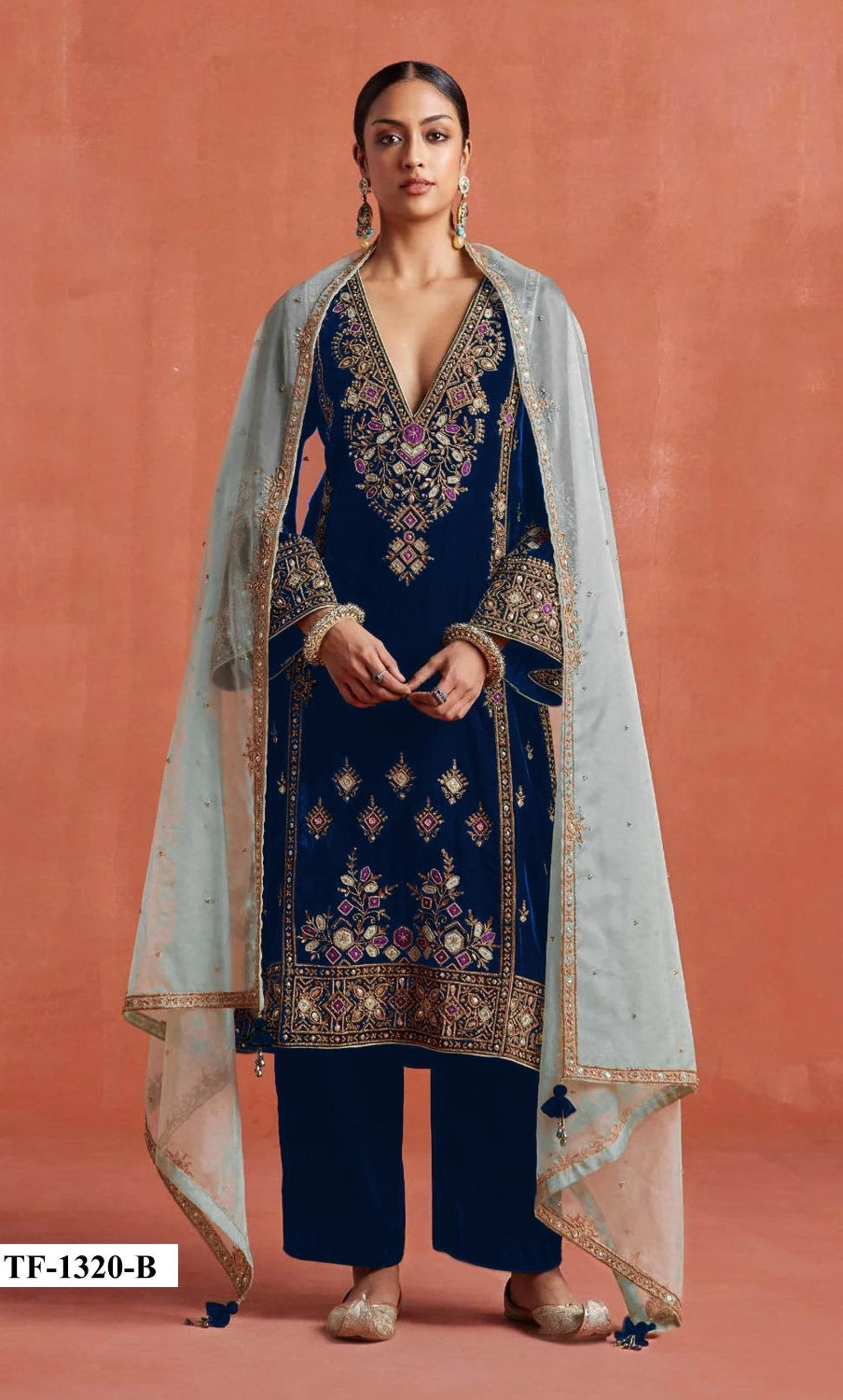 Anaita Navy Heavy Velvet Suit With Embroidery Work | Grocsy