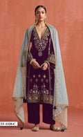 Anaita Maroon Heavy Velvet Suit With Embroidery Work | Grocsy