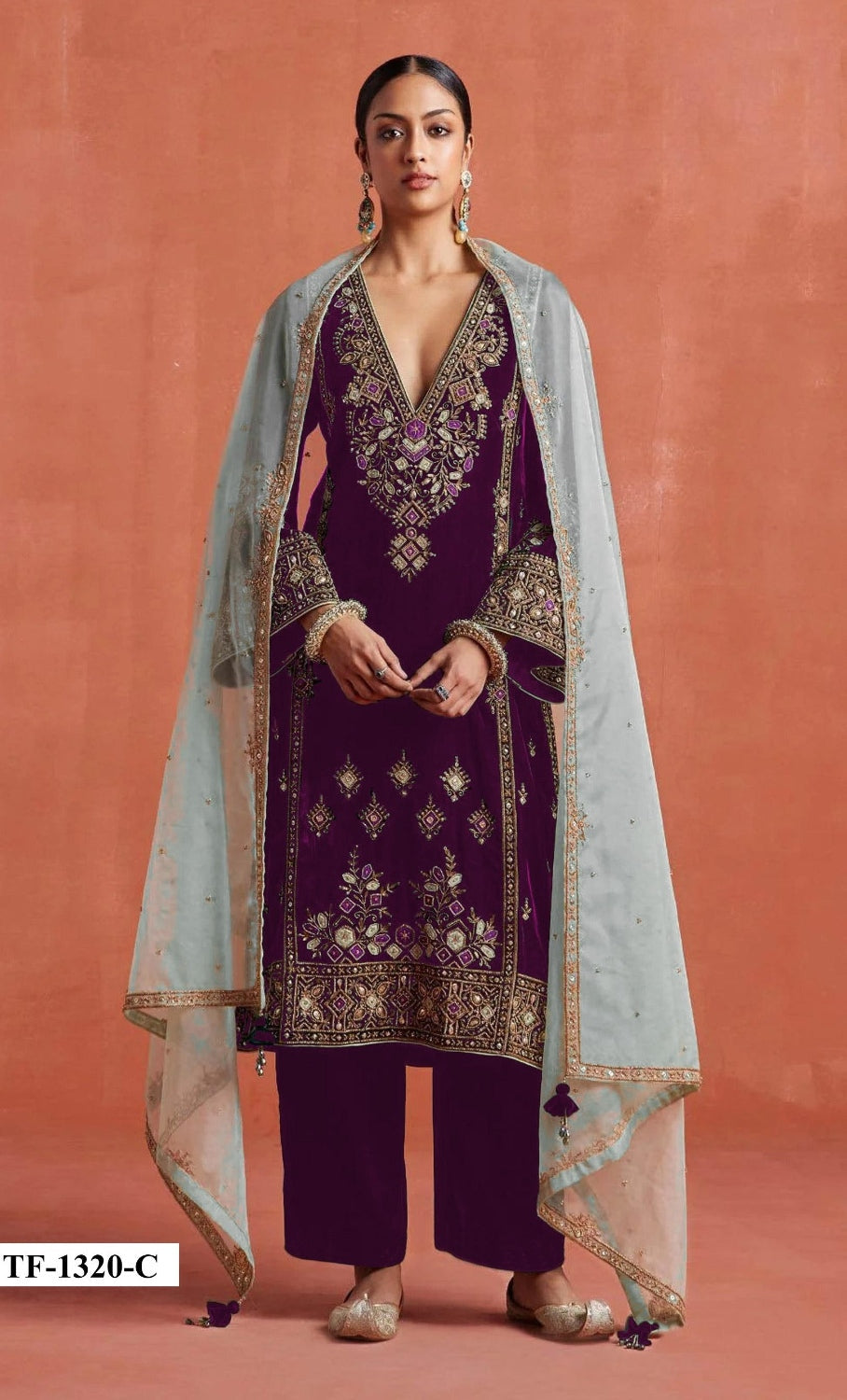 Anaita Maroon Heavy Velvet Suit With Embroidery Work | Grocsy