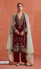 Anaita Red Heavy Velvet Suit With Embroidery Work | Grocsy