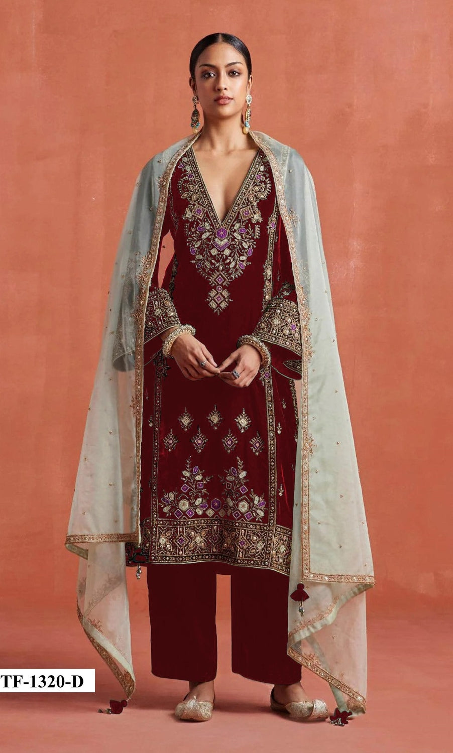 Anaita Red Heavy Velvet Suit With Embroidery Work | Grocsy