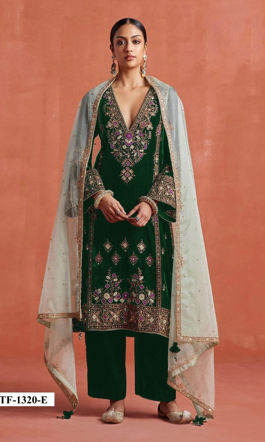 Anaita Dark Green Heavy Velvet Suit With Embroidery Work | Grocsy