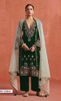 Anaita Dark Green Heavy Velvet Suit With Embroidery Work | Grocsy