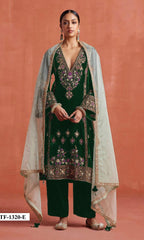 Anaita Dark Green Heavy Velvet Suit With Embroidery Work | Grocsy