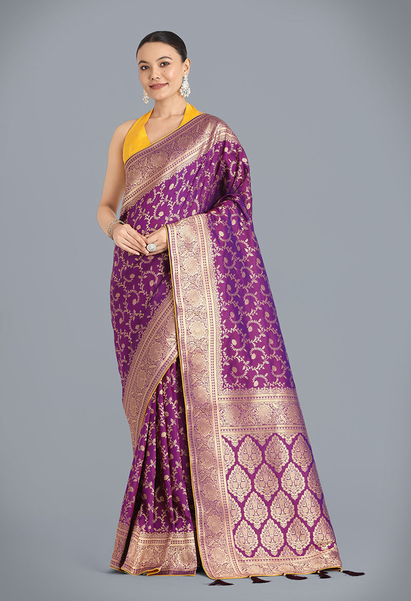 Monjolika Fashion Purple Color Banarasi Silk Wedding Collection Saree | Grocsy