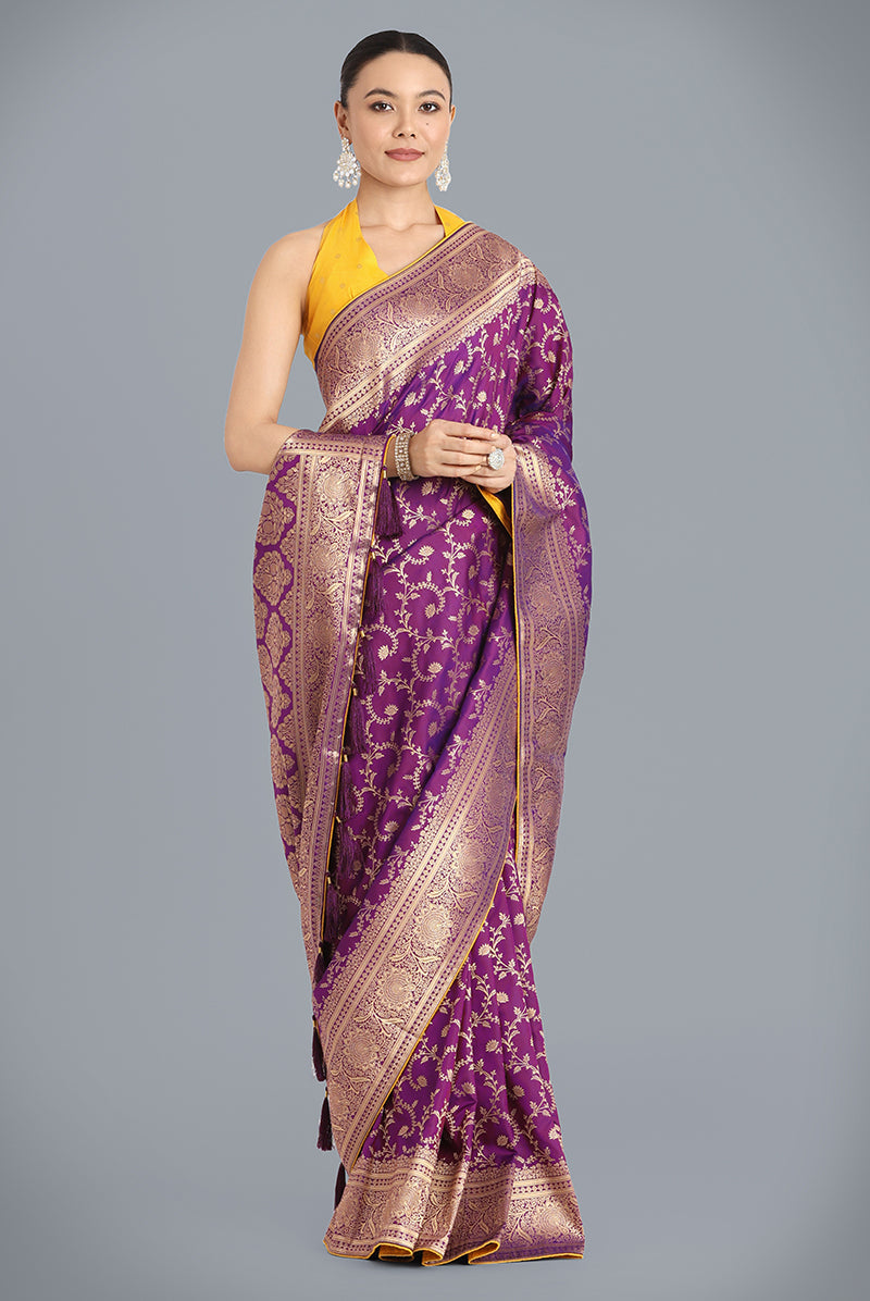 Monjolika Fashion Purple Color Banarasi Silk Wedding Collection Saree | Grocsy