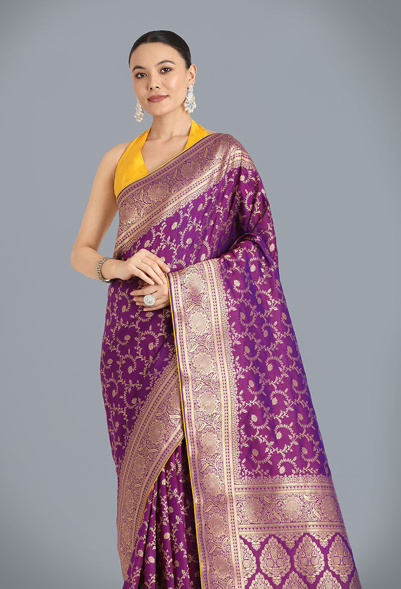 Monjolika Fashion Purple Color Banarasi Silk Wedding Collection Saree | Grocsy