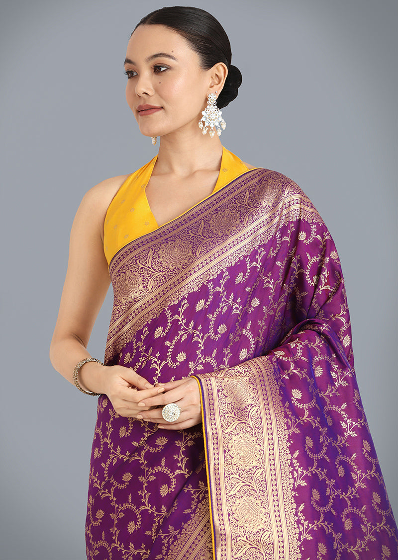 Monjolika Fashion Purple Color Banarasi Silk Wedding Collection Saree | Grocsy