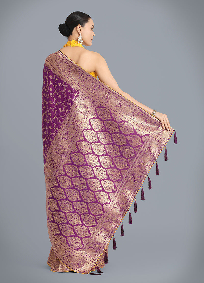 Monjolika Fashion Purple Color Banarasi Silk Wedding Collection Saree | Grocsy