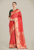 Monjolika Fashion Red Color Banarasi Silk Wedding Collection Saree | Grocsy