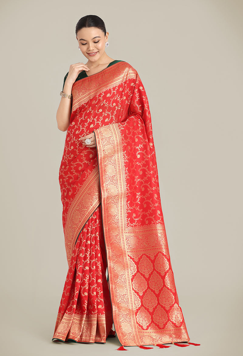 Monjolika Fashion Red Color Banarasi Silk Wedding Collection Saree | Grocsy