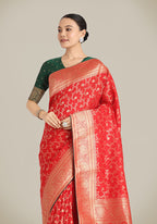 Monjolika Fashion Red Color Banarasi Silk Wedding Collection Saree | Grocsy