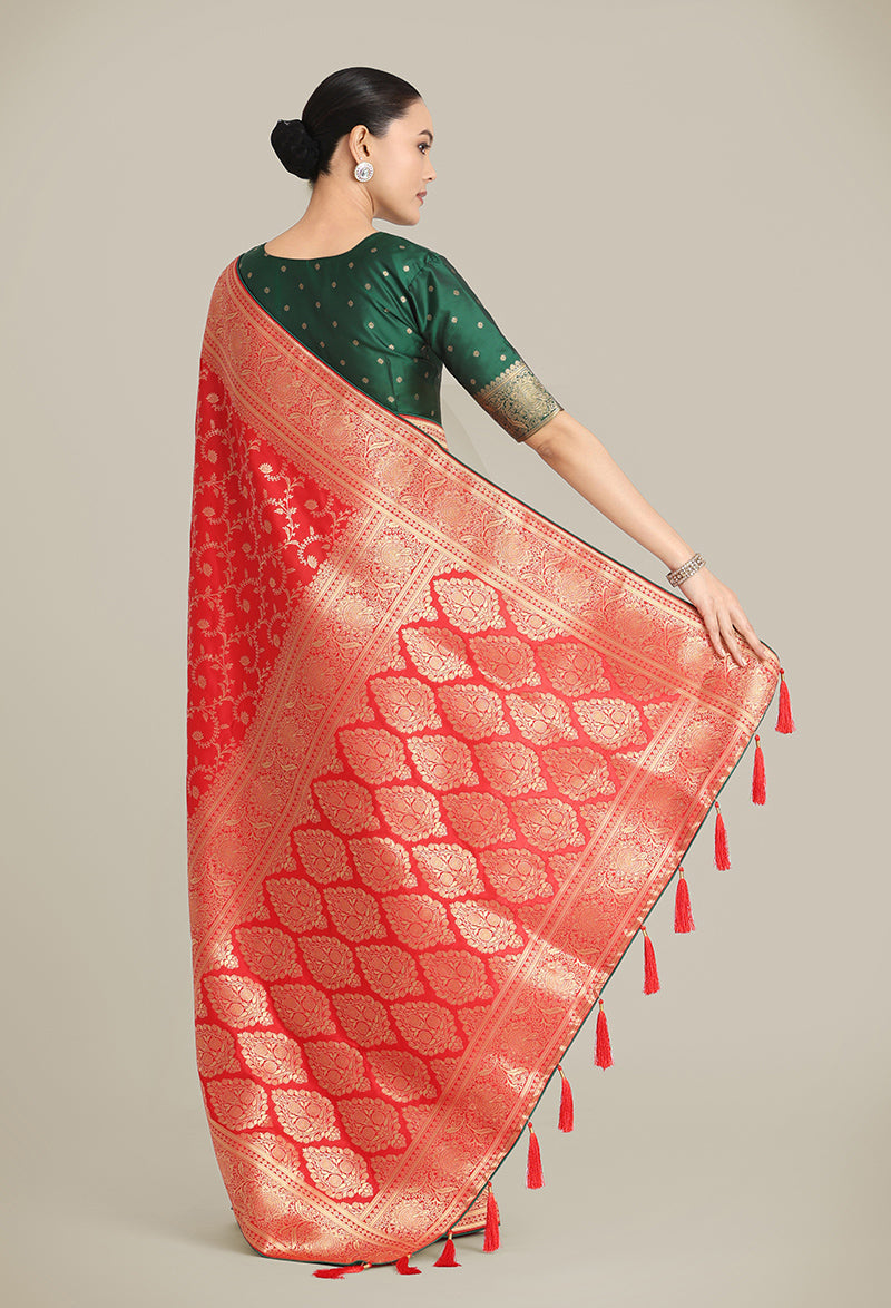 Monjolika Fashion Red Color Banarasi Silk Wedding Collection Saree | Grocsy