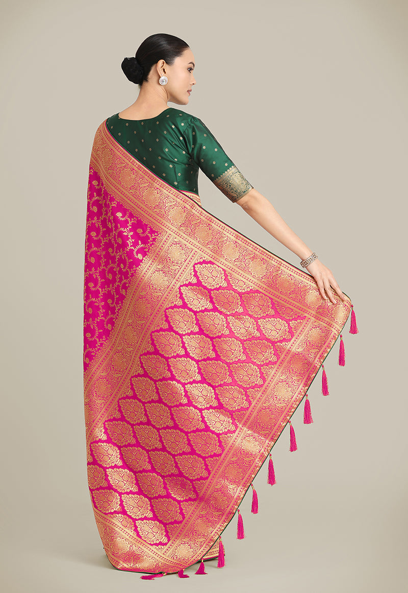 Monjolika Fashion Rani Pink Color Banarasi Silk Wedding Collection Saree | Grocsy