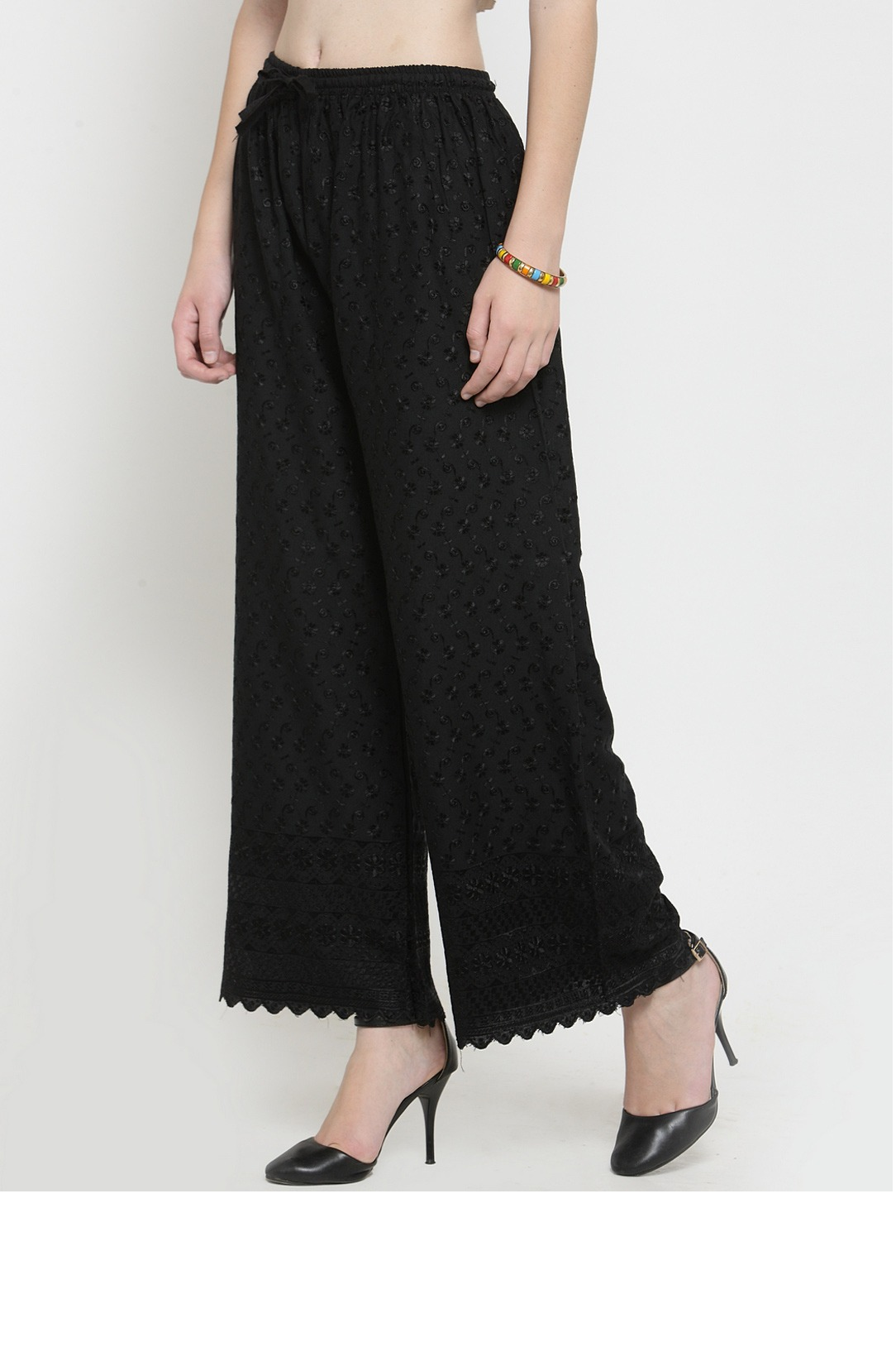PAVONINE Black Color Full Chikankari Rayon Fabric Sharara For Women | Grocsy