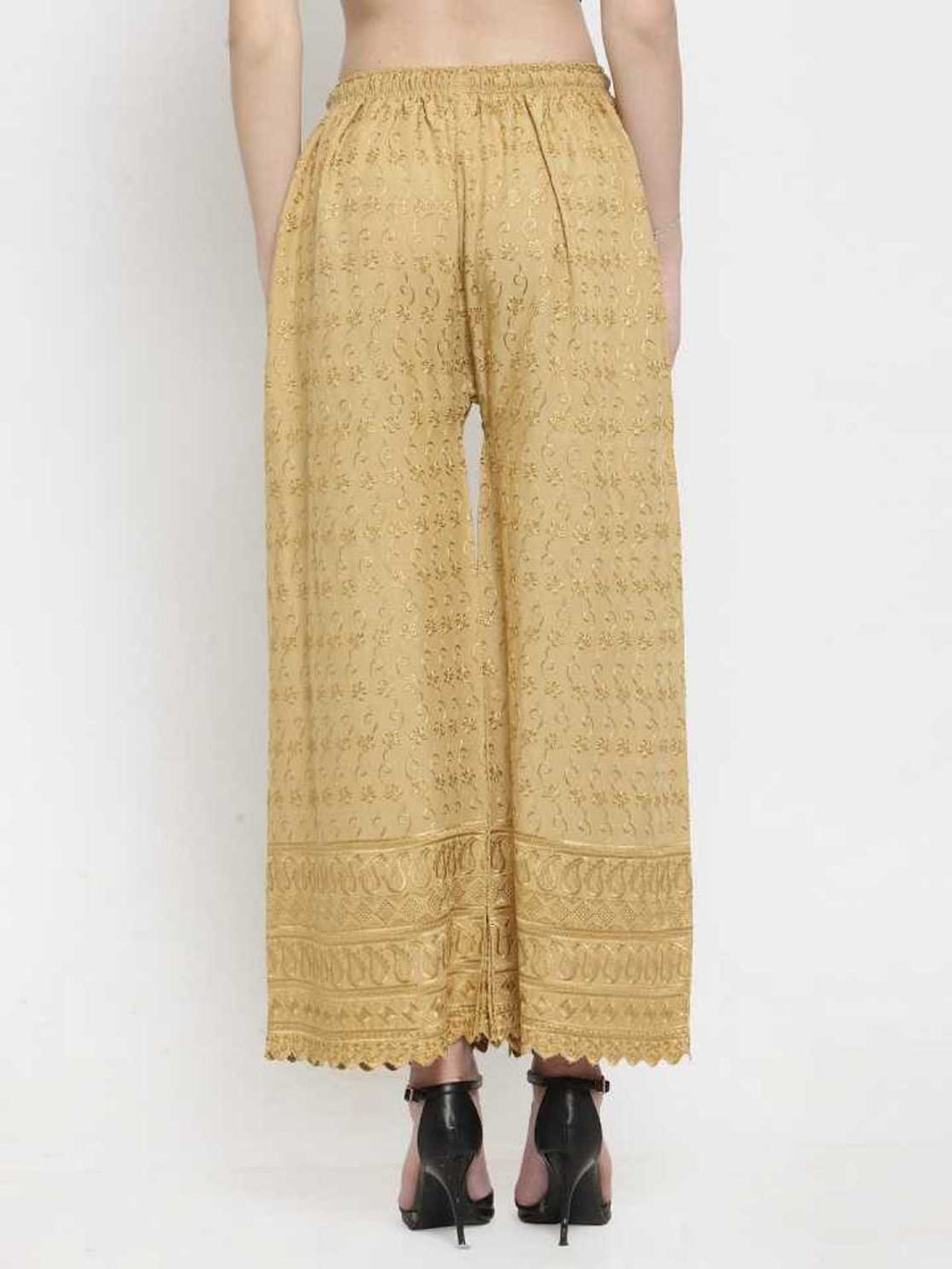 PAVONINE Beige Color Full Chikankari Rayon Fabric Sharara For Women | Grocsy