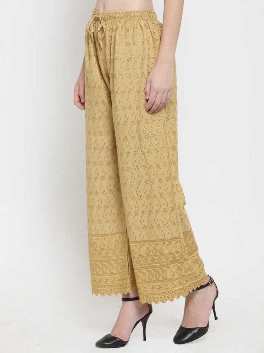 PAVONINE Beige Color Full Chikankari Rayon Fabric Sharara For Women | Grocsy