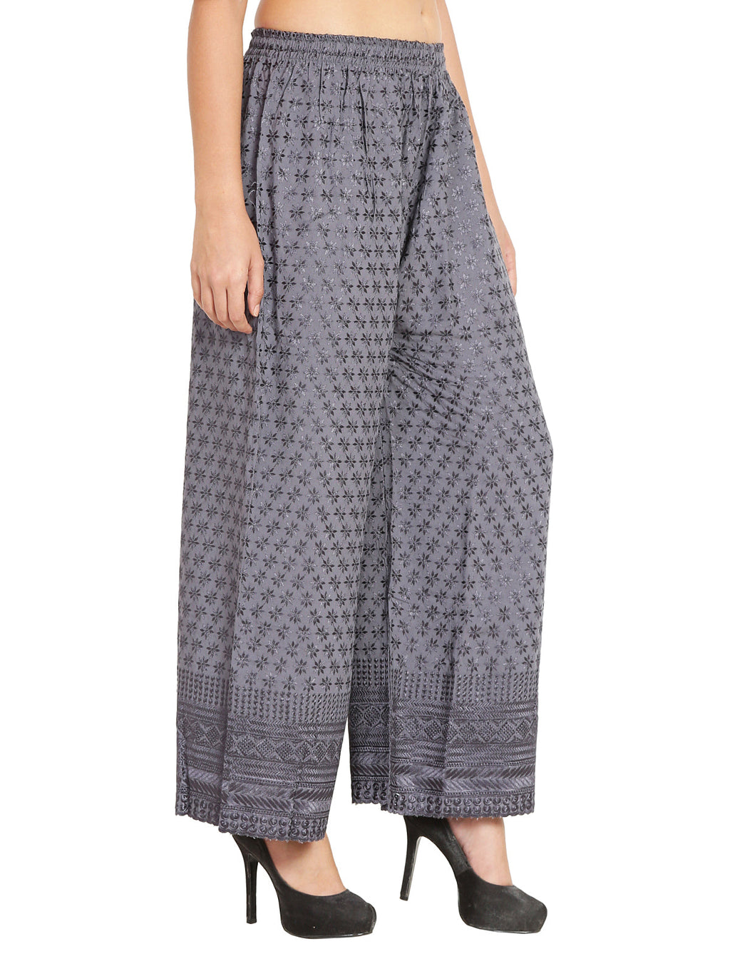 PAVONINE Grey Color Full Chikankari Rayon Fabric Sharara For Women | Grocsy