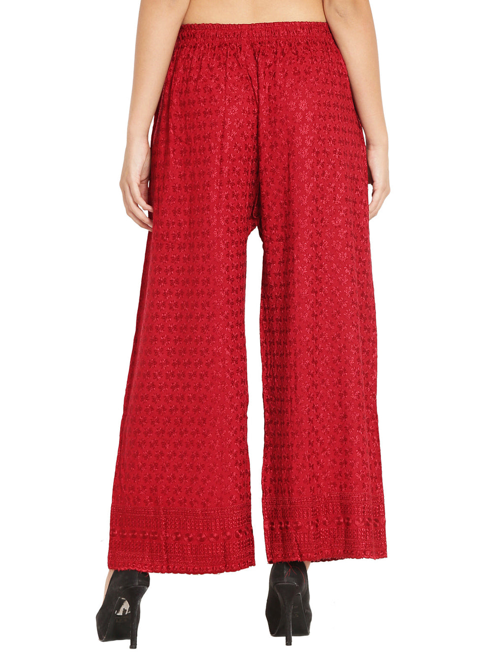 PAVONINE Maroon Color Full Chikankari Rayon Fabric Sharara For Women | Grocsy