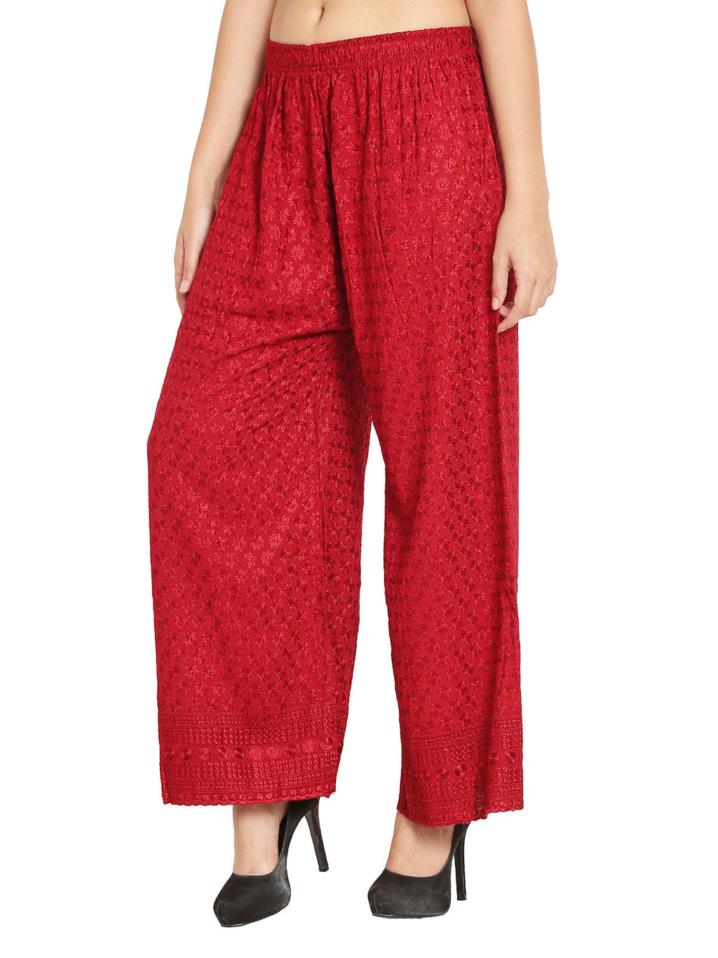 PAVONINE Maroon Color Full Chikankari Rayon Fabric Sharara For Women | Grocsy