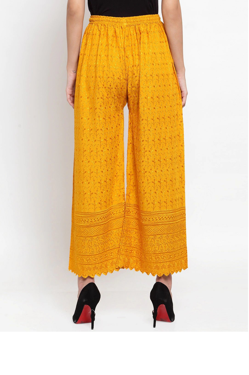 PAVONINE Mustard Color Full Chikankari Rayon Fabric Sharara For Women | Grocsy